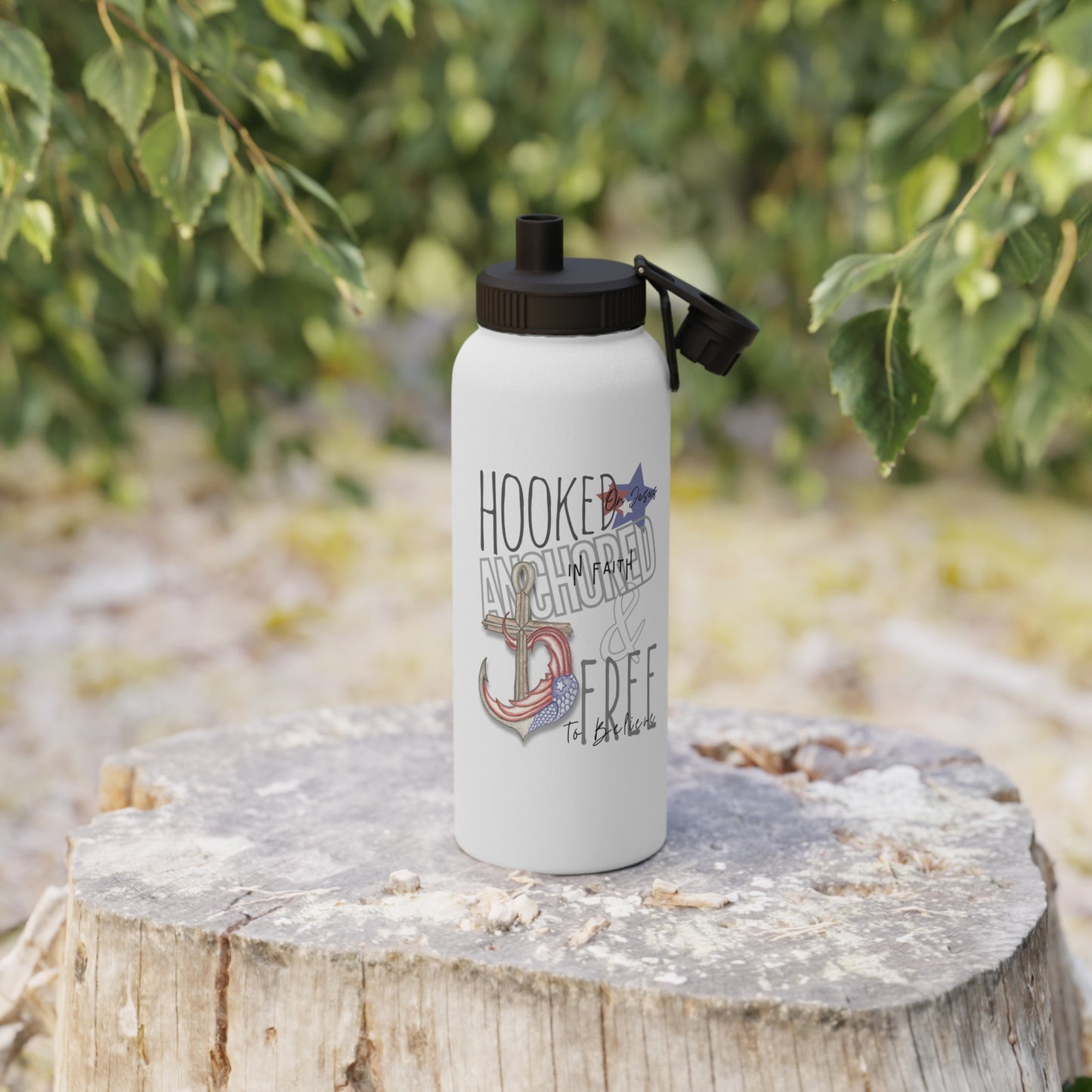 Hooked, Anchored & Free Water Bottle